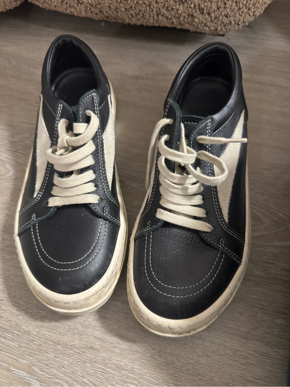 Rick Owens Kids Black and Cream Low-Top Lace-Up Sneakers